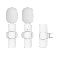 Wireless Lavalier Microphone Type C Double (2 In Set) K1 White