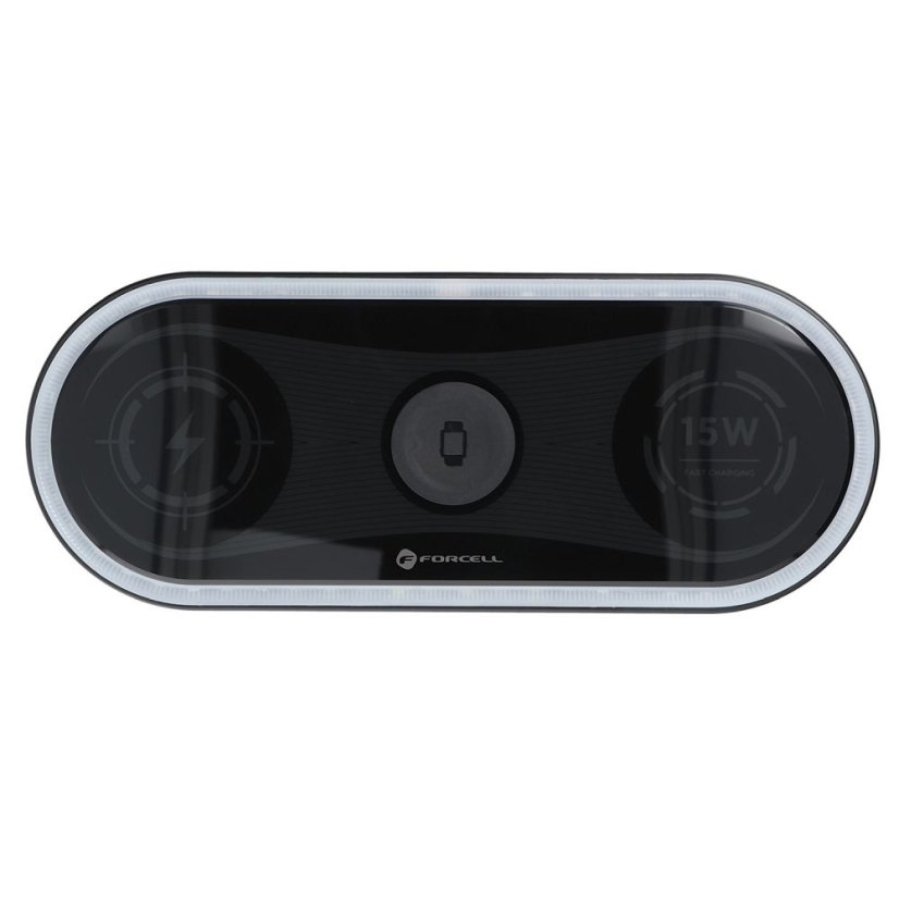 Bezdrôtová nabíjačka Wireless Charger Forcell F-Energy Ellipse 3W1 Qi Qc 15W Compatible With Apple + Cable USB C USB A Black