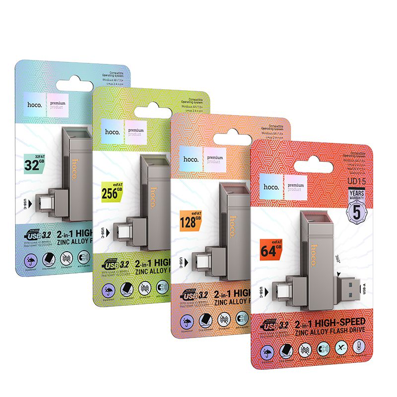 Pamäťová karta Pendrive 128Gb USB 3.2 (USB A + USB C) Hoco Ud15 Gray