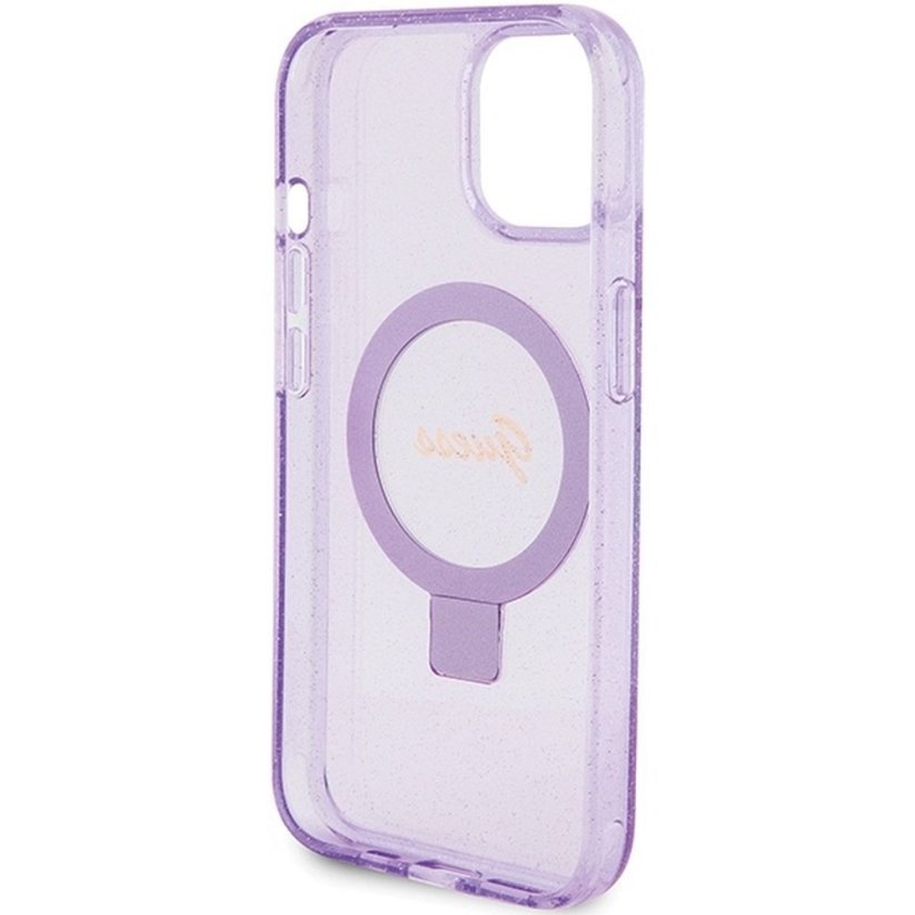 Kryt Original Faceplate Case Guess Guhmp15Shrsgsu iPhone 15 (s MagSafe / Glitter Script Logo / Ring Stand / Purple)