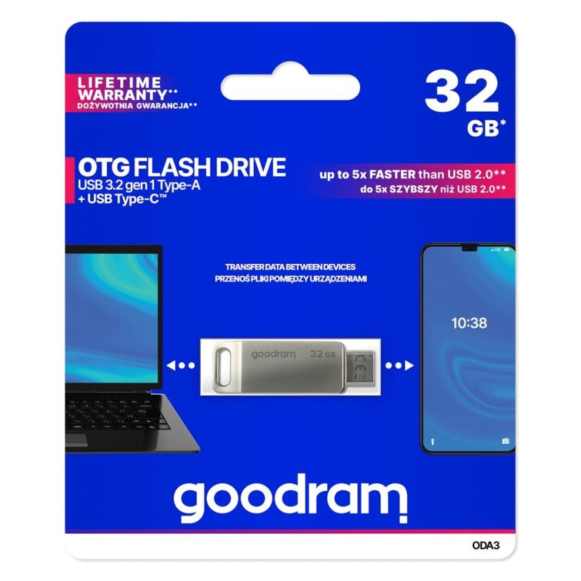 Pamäťová karta Goodram Pendrive Otg USB A + Type C Oda3 32Gb Usb3.2