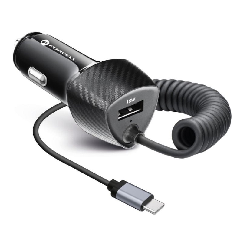 Tok Nabíjačka auta Car Charger Forcell F-Energy Carbon USB A Qc3.0 Pd 3A 38W With Cable USB C Cc50-1Ac Black
