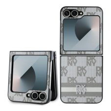 DKNY PU Leather Checkered Pattern and Stripe tok a Samsung Galaxy Z Flip 6/7 FE bézs színű modellhez