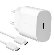 EP-TA800EWE + EP-DA905BWE Samsung 25W Cestovní nabíječka + USB-C/USB-C Datový kabel White (Service Pack - originální díl)
