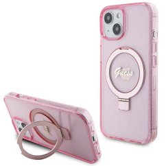 Kryt Original Faceplate Case Guess Guhmp15Shrsgsp iPhone 15 (s MagSafe / Glitter Script Logo / Ring Stand / Pink)