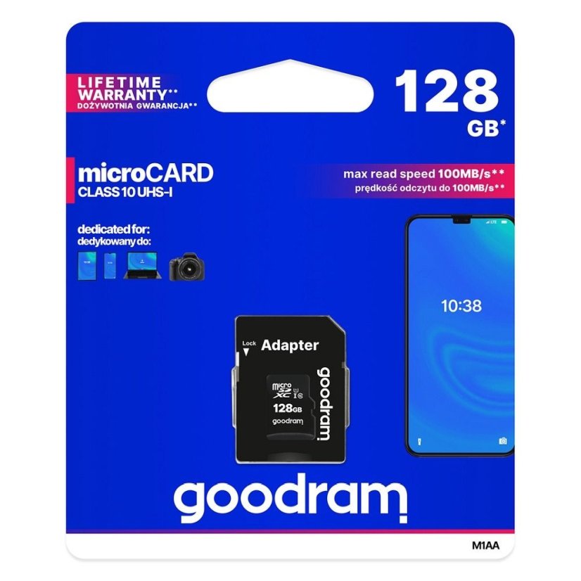 Pamäťová karta Goodram Memory Card Microsd 128Gb 100Mb/S Class 10 Uhs I With Adapter Sd