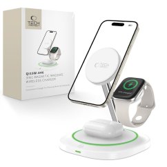 Bezdrôtová nabíjačka Tech-Protect Qi15W-A46 3v1 Magnetic Magsafe Wireless Charger White