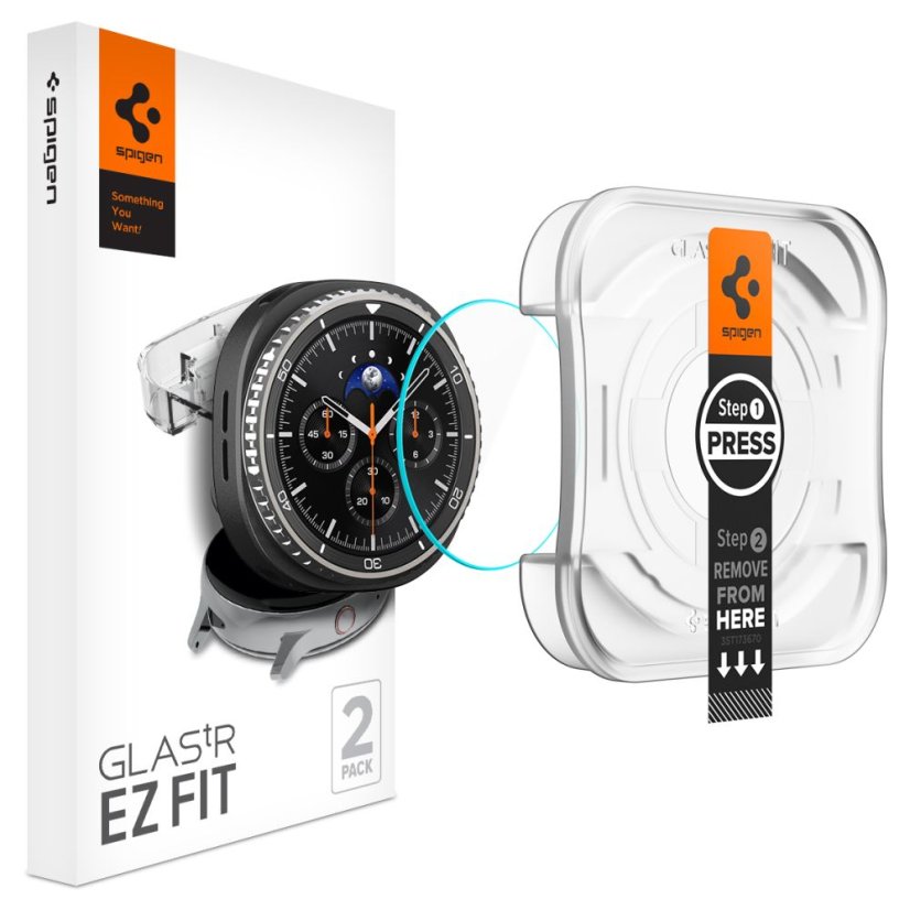 2ks v balení, set ochranných skiel Spigen Glas.Tr ”Ez-Fit” 2-Pack Samsung Galaxy Watch 8 Classic (46 mm) Clear