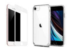 2PACK - 3D biele ochranné sklo + transparentný kryt pre iPhone 7/8/SE 2020 /2022