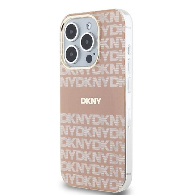 Kryt DKNY Case iPhone 15 Pro s MagSafe Dkhmp15Lhrhsep (DKNY Hc Magsafe Pc Tpu Repeat Texture Pattern W/ Stripe) Pink