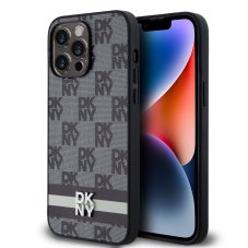 DKNY PU Leather Checkered Pattern and Stripe toki tok iPhone 15 Pro Max-hoz Black