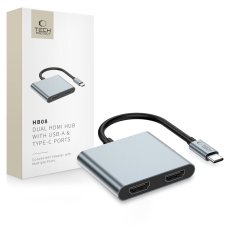 HUB rozbočovač Tech-Protect Hb08 Hub Adapter 4In1 Type-C + Usb2.0 + 2 X Hdmi 4K 60Hz Space Grey HUB rozbočovač Tech-Protect Hb08 Hub Adapter 4In1 Type-C + Usb2.0 + 2 X Hdmi 4K 60Hz Space Grey