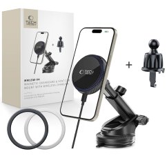 Držiak do auta Tech-Protect mm15W-V4 Magnetic Magsafe Dashboard & Vent Car Mount Wireless Charger 15W Black