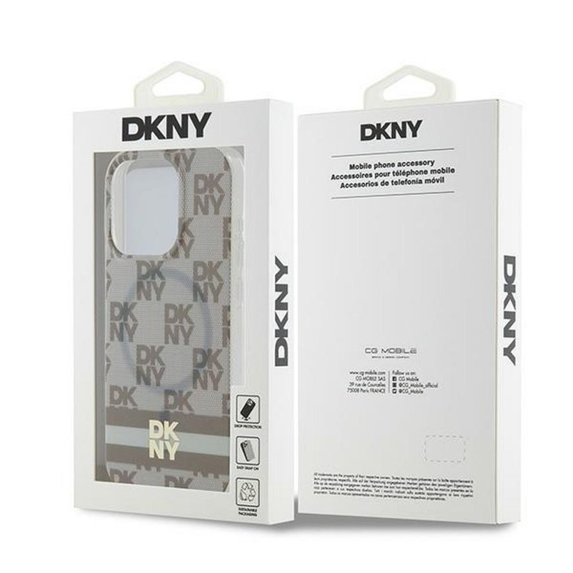 Kryt DKNY Case iPhone 14 Pro s MagSafe Dkhmp14Lhcptse (DKNY Hc Magsafe Pc Tpu Checkered Pattern W/Printed Stripes) Beige