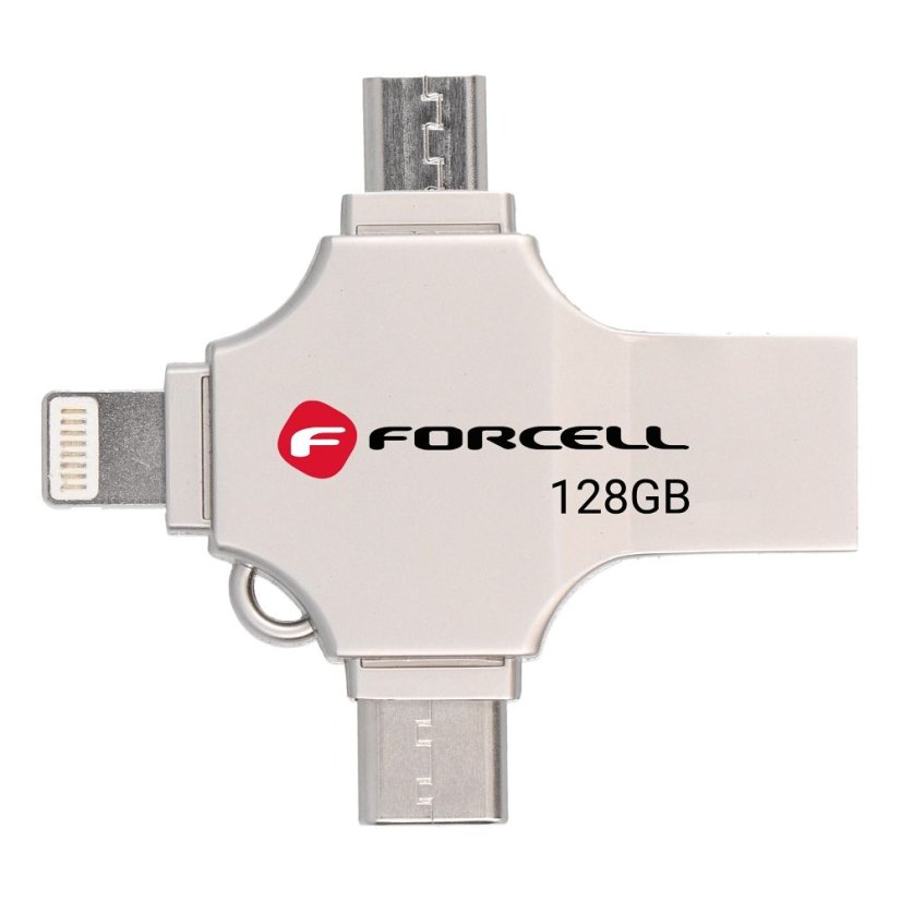 Pamäťová karta Pendrive 128Gb USB 3.2 Gen 1 (USB A / USB C / Lightning / Micro USB) Forcell F-Data Metal Quad Silver