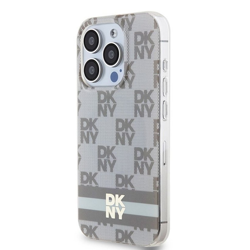 Kryt DKNY Case iPhone 15 Pro s MagSafe Dkhmp15Lhcptse (DKNY Hc Magsafe Pc Tpu Checkered Pattern W/Printed Stripes) Beige