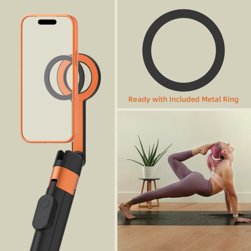 Selfie tyč Tech-Protect L10S Magsafe Bluetooth Selfie Stick Tripod Black/Orange