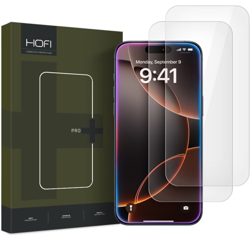 2ks v balení, set ochranných skiel Hofi Glass Pro+ 2-Pack iPhone 16 Pro / 17 / 17 Pro Clear