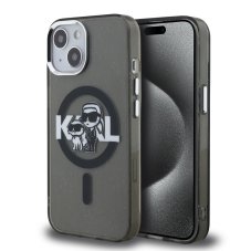 Karl Lagerfeld IML Glitter Karl and Choupette Sketch MagSafe tok iPhone 15-hez Black