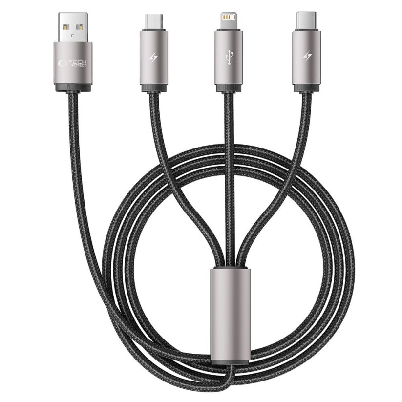 Kábel Tech-Protect Ultraboost 3v1 Lightning & Type-C & Micro-Usb Cable 3.5A 100cm Grey