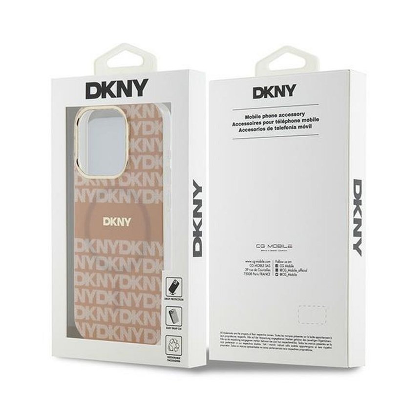 Kryt DKNY Case iPhone 15 Pro Max s MagSafe Dkhmp15Xhrhsep (DKNY Hc Magsafe Pc Tpu Repeat Texture Pattern W/ Stripe) Pink