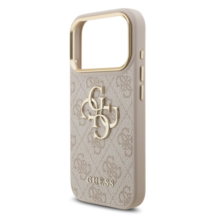 Guess PU Leather 4G Metal Logo Gold Frame zadný kryt pre iPhone 17 Pro Pink
