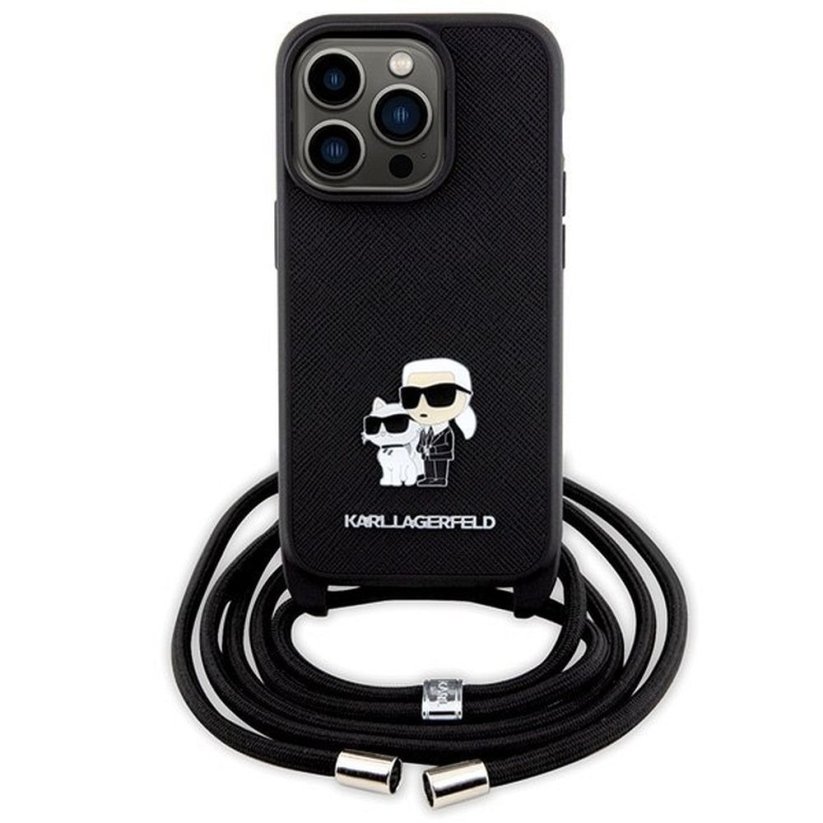 Kryt Original Faceplate Case Karl Lagerfeld Klhcp14Lsakcpsk iPhone 14 Pro (Saffiano Kc Metal Pin Crossbody / Black)