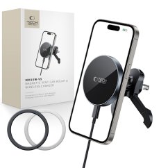 Držiak do auta Tech-Protect mm15W-V5 Magnetic Magsafe Stable Vent Car Mount Wireless Charger 15W Black/Black