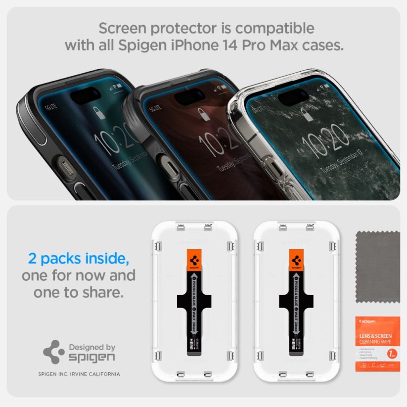 Ochranné tvrdené sklo Spigen Glas.Tr ”Ez Fit” 2-Pack iPhone 14 Pro Clear