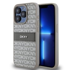 DKNY PU Leather Repeat Pattern Tonal Stripe zadný kryt pre iPhone 14 Pro Max Beige