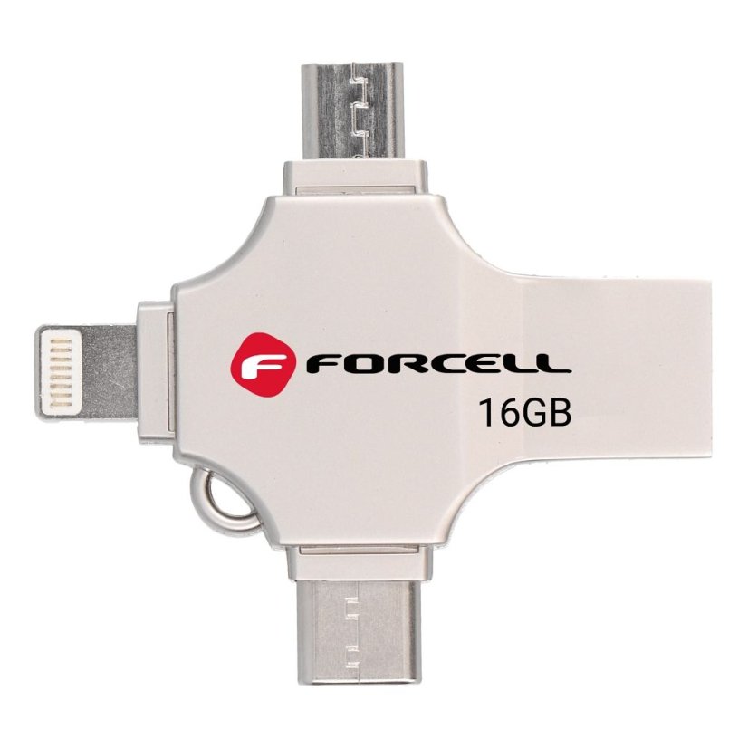 Pamäťová karta Pendrive 16Gb USB 3.2 Gen 1 (USB A / USB C / Lightning / Micro USB) Forcell F-Data Metal Quad Silver