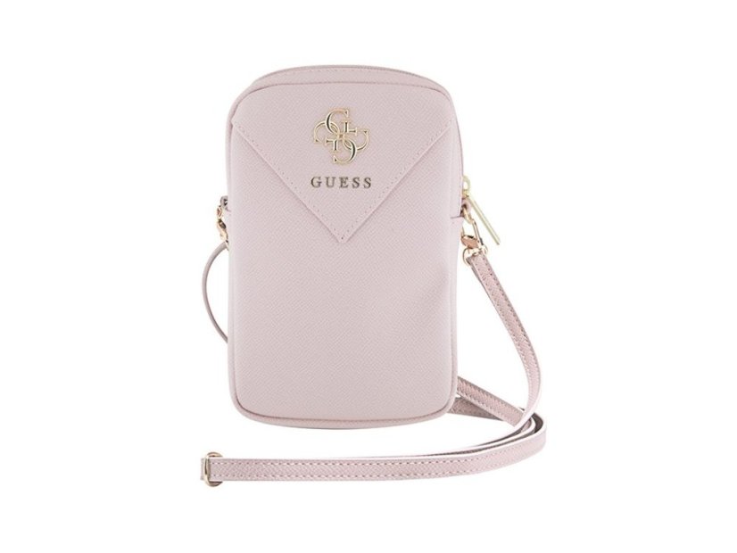 Guess PU Grained 4G Metal Logo telefon táska cipzárral Rózsaszín
