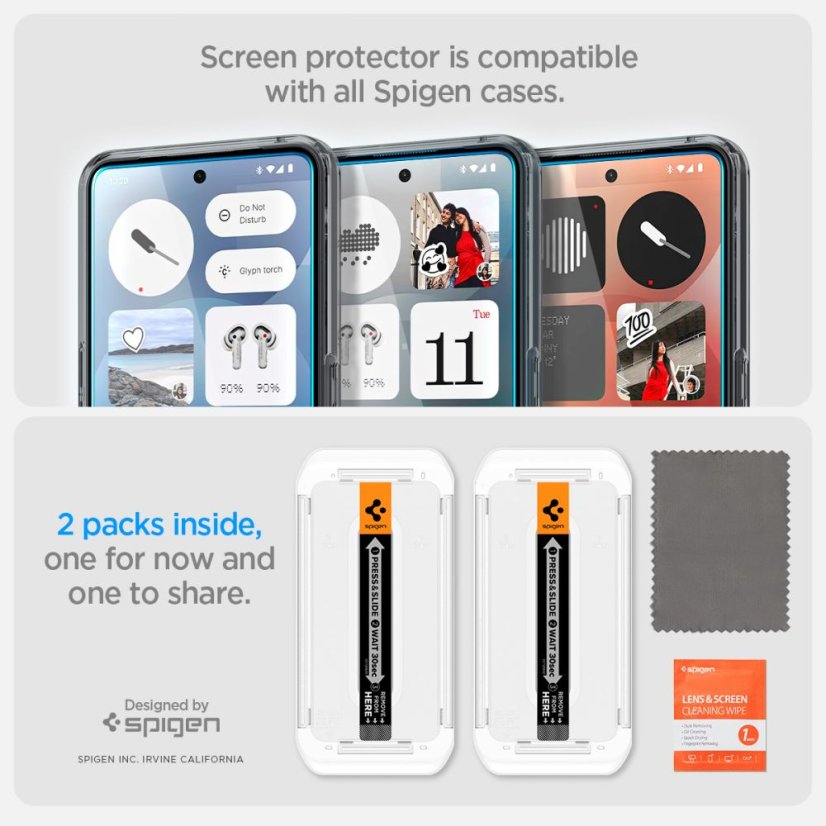 2ks v balení, set ochranných skiel Spigen Glas.Tr ”Ez Fit” 2-Pack Nothing Phone 3 Clear