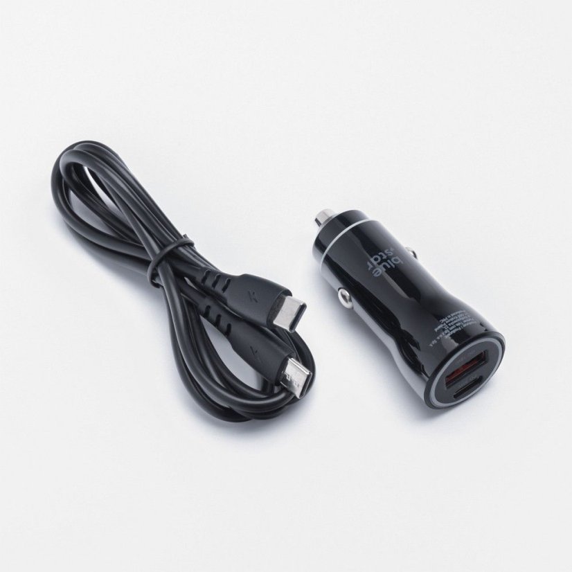 Autótöltő autós töltő Blue Star USB C + USB A Qc3.0 Pd Afc Pps 3A 30W + kábel USB C-ről USB C-re Black