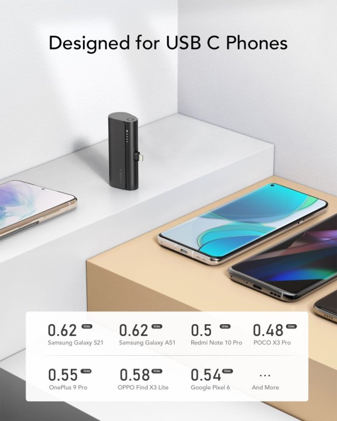 Powerbanka Powerbank Veger Plugon (W0556/V0556) Pd Qc3.0 3A 20W 5000 mAh With A Built-In Connector Type C Black