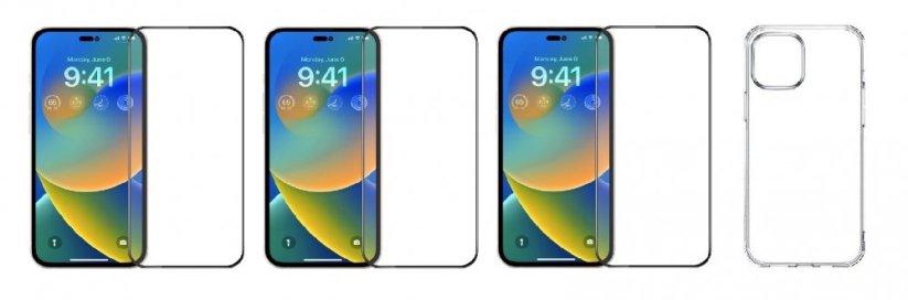 4PACK - 3x 3D ochranné tvrdené sklo na celý displej + priesvitný kryt - iPhone 14 Pro