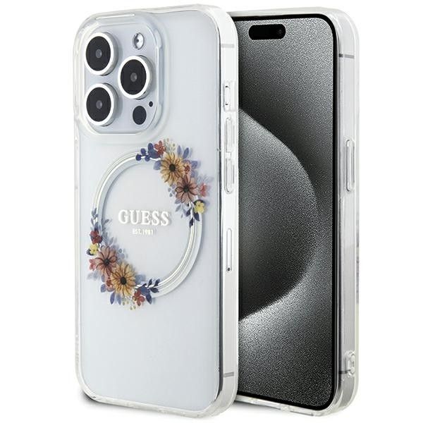 Kryt Original Faceplate Case Guess Guhmp15Xhfwfct iPhone 15 Pro Max (s MagSafe / Flowers Wreath / Priesvitný)