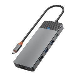 HUB rozbočovač Wiwu - Hub A921Hv 9In1 Usb3.0X2+Usb2.0X1+Sd/Tf(3.0)+Pd (100W)+USB-C(3.0)+Hdmi(4K30Hz)+Vga 1080P)