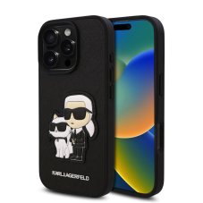 Karl Lagerfeld PU Saffiano Karl and Choupette zadný kryt pre iPhone 16 Pro Max Black