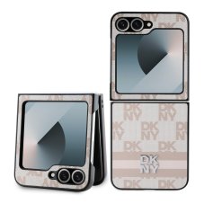 DKNY PU Leather Checkered Pattern and Stripe zadní kryt pro Samsung Galaxy Z Flip 6/7 FE Pink