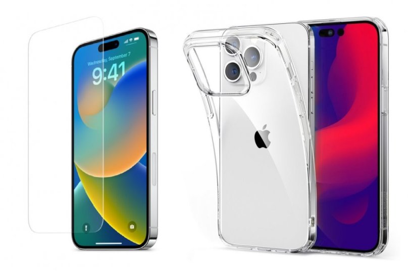 2PACK - Ochranné tvrdené sklo + transparentný kryt pre iPhone 15 Pro