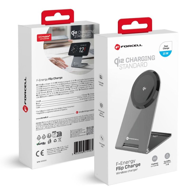 Bezdrôtová nabíjačka Wireless Charger Forcell F-Energy Flip Charge USB C Qi2 15W s MagSafe Silver 0Int