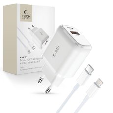 Nabíjačka do siete Tech-Protect C20W 2-Port Network Charger PD 20W / QC3.0 + Lightning Cable White