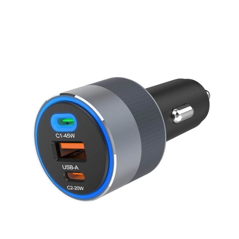 Nabíjačka auta Car Charger Forcell F-Energy Alu 2 X USB C + USB A Qc4.0 Pd Sfc2.0 4,5A 65W Gray