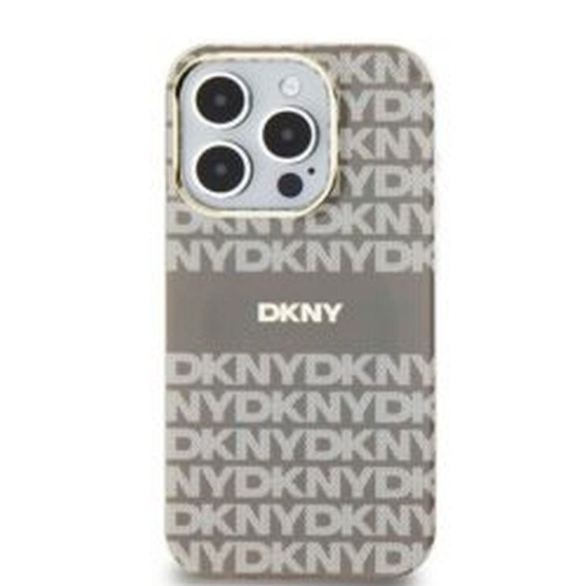 Kryt DKNY Case iPhone 15 s MagSafe Dkhmp15Shrhsee (DKNY Hc Magsafe Pc Tpu Repeat Texture Pattern W/ Stripe) Beige