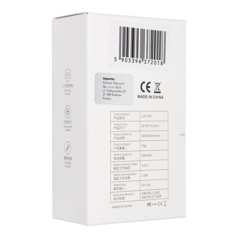 Mini USB ventilátor Portable Fan Lld-F83F Pink