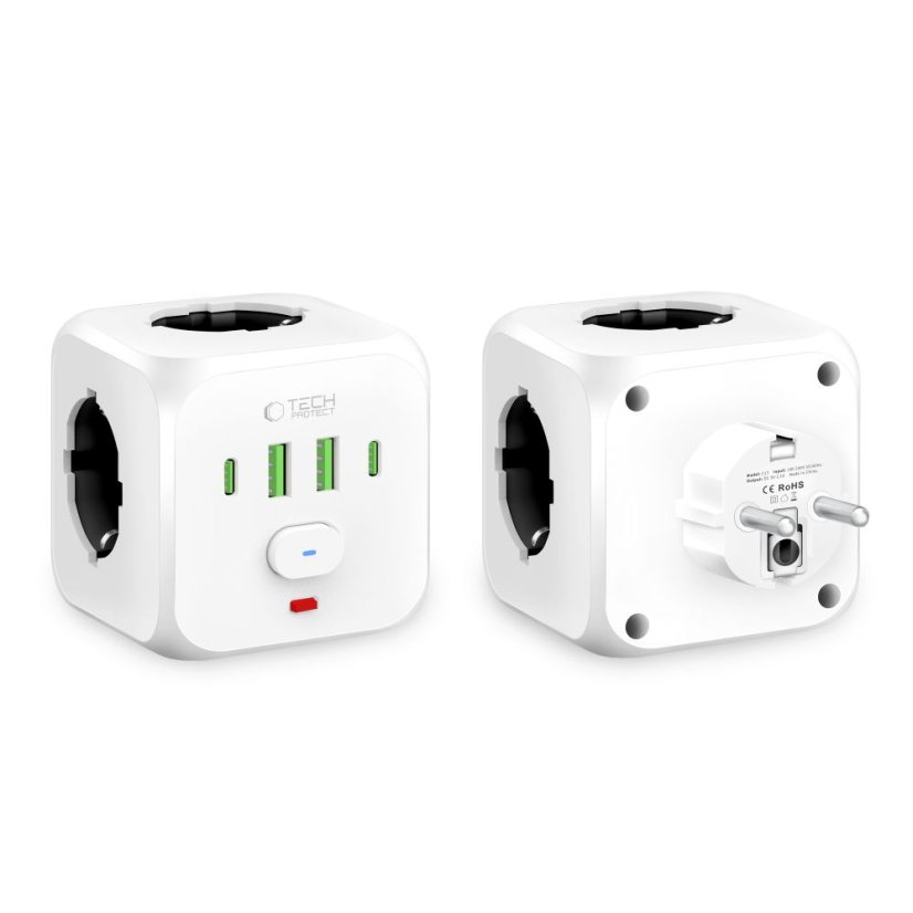 Tech-Protect Pcl3X4 hálózati aljzat 2 Usb & 2 Type-C & 3 aljzat White