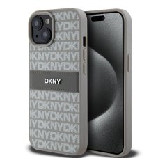 DKNY PU bőr Repeat Pattern, tónusos csíkos tok iPhone 15 bézs színűre