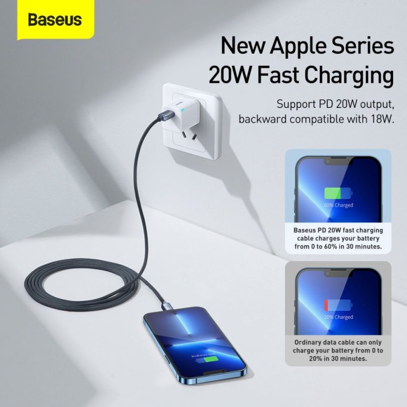 Kábel Baseus Crystal Shine Type-C to Lightning Cable PD20W 200cm Black