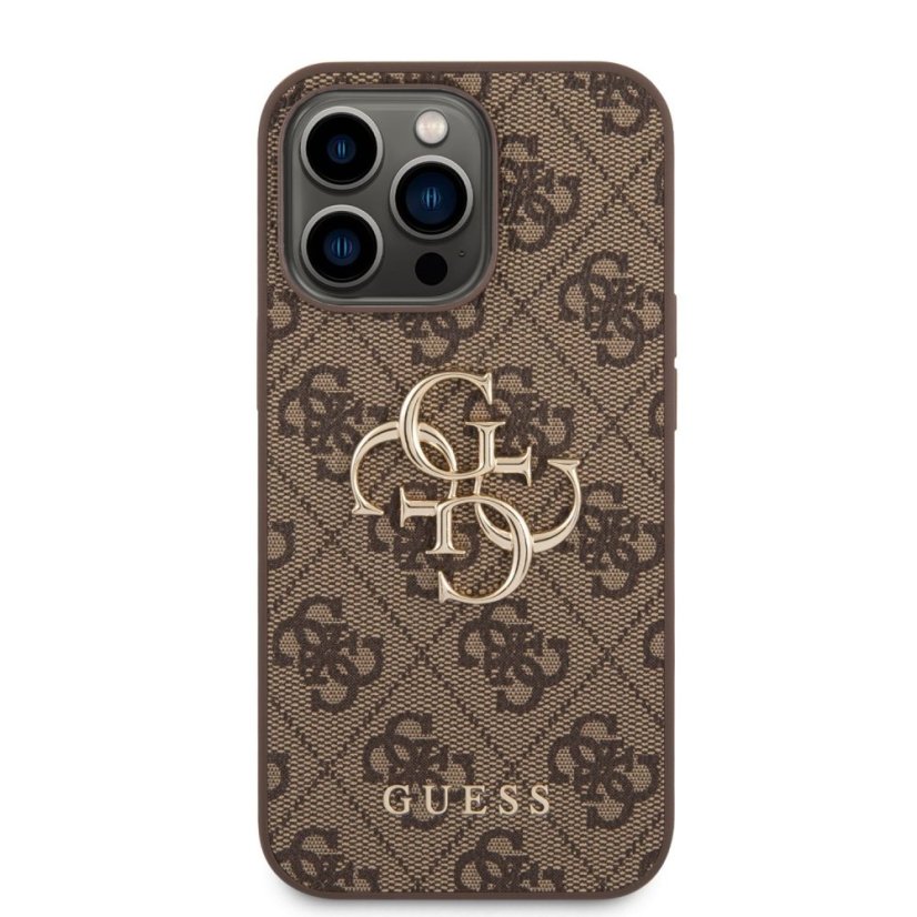 Guess PU 4G Metal Logo zadný kryt pre iPhone 14 Pro Max Brown